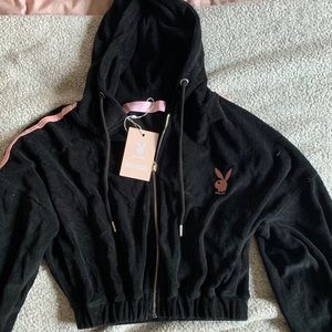 Missguided X playboy cropped hoodie jacket